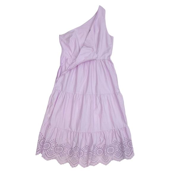 Gap One Shoulder Midi Dress Sz 2 New $98 Iris Purple Cotton Side Zip Eyelet Hem - Picture 6 of 12